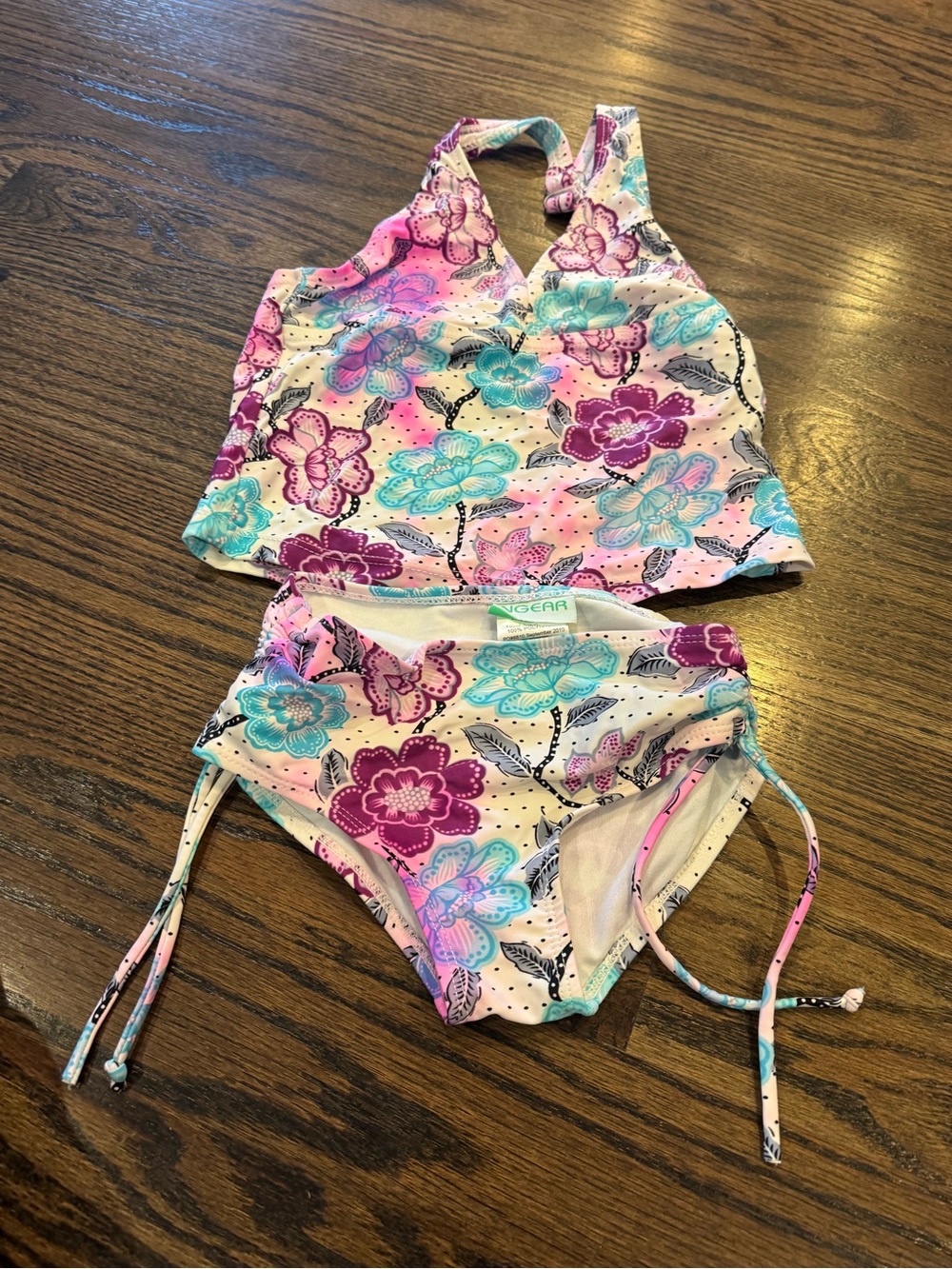 Ingear Girls Floral Tankini Swim Set - Pink, Teal & Purple